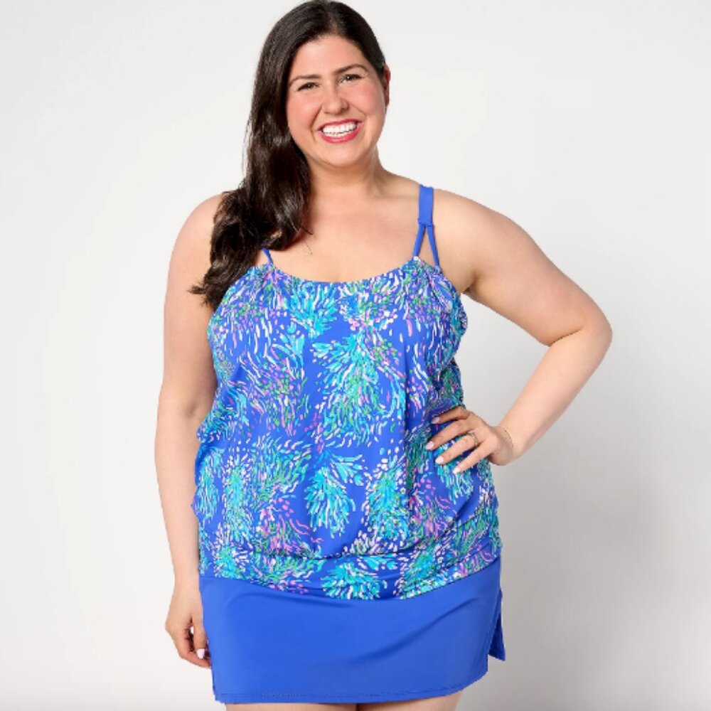 Kim Gravel x Swimsuits For All Blouson Tankini w/ Skirted Bottom ,Sz 16 A629536